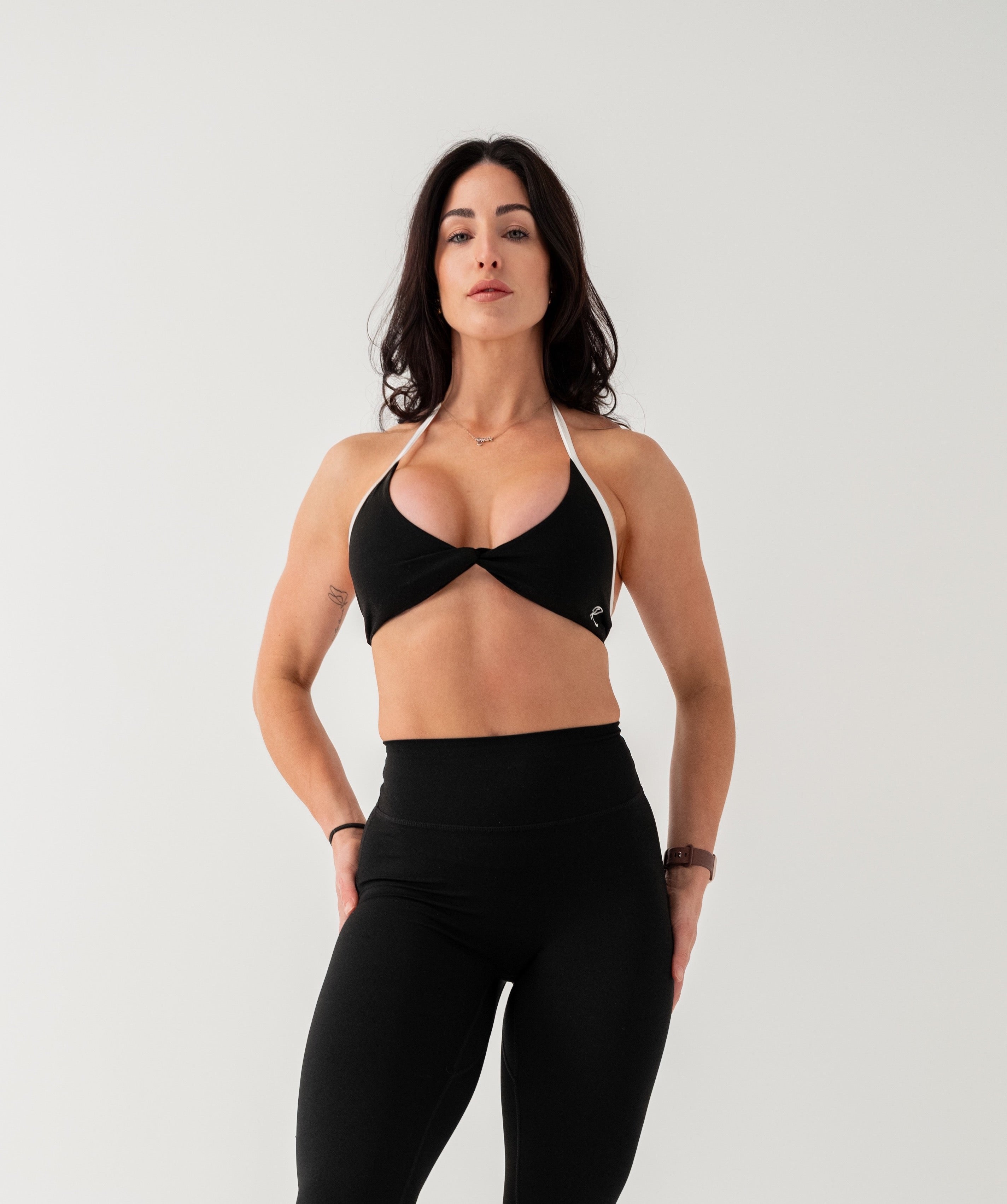 Two-Tone Halter Crop - Black
