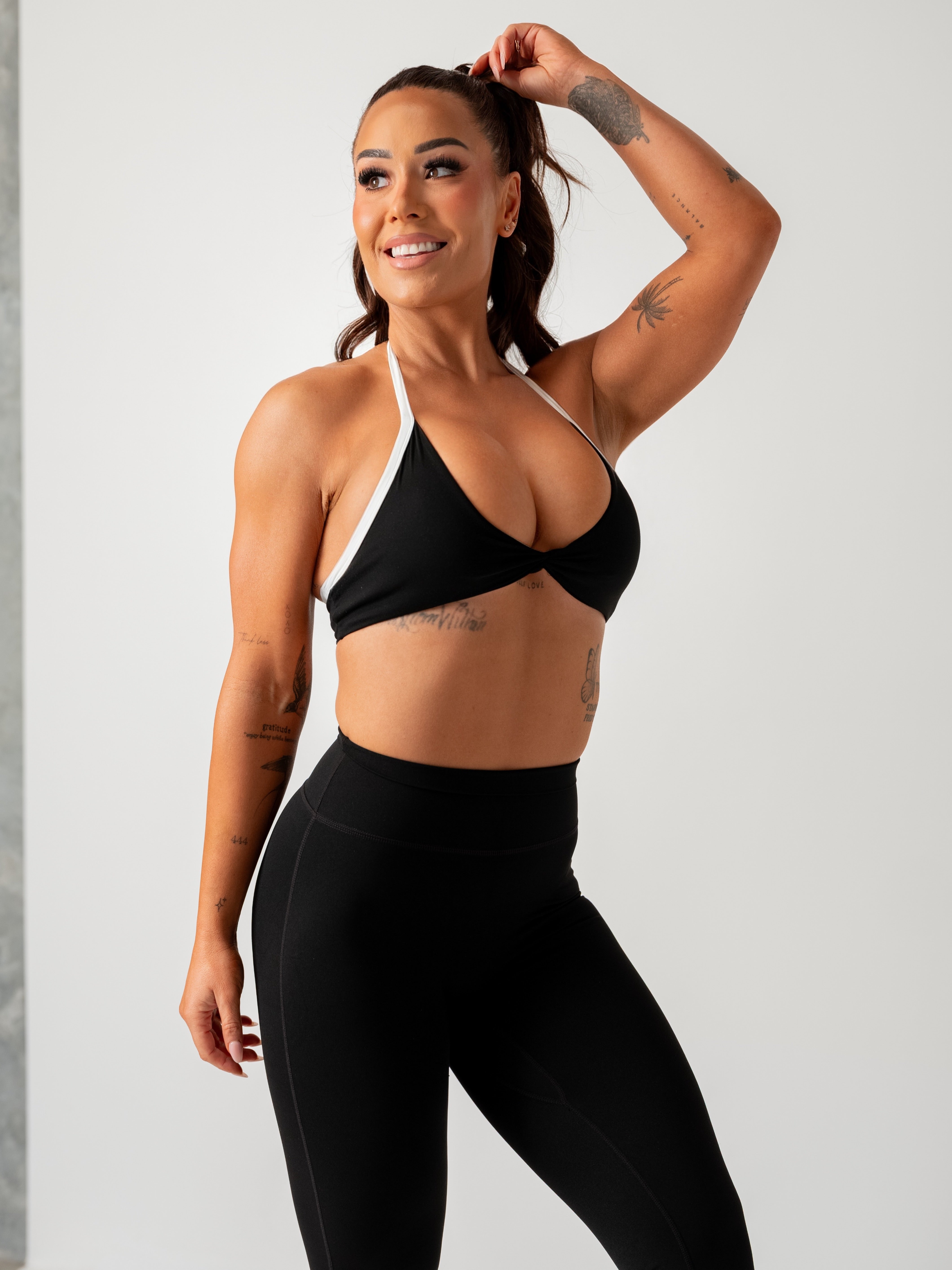 Two-Tone Halter Crop - Black